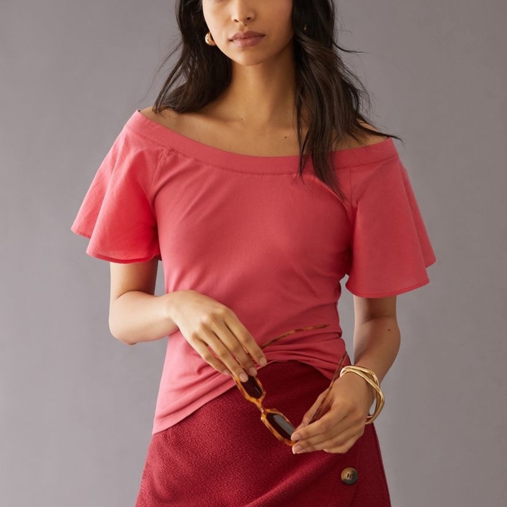 Anthropologie Maeve Off The Shoulder Flutter Sleeve Shirt